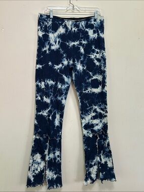 JM Collection Navy and White Tie-Dye Flare Pants